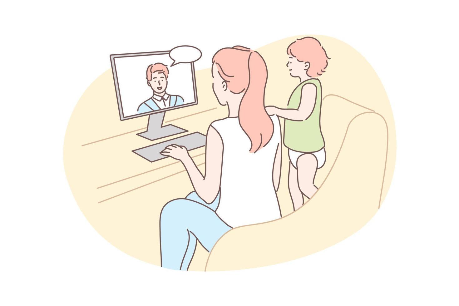 Family, video conference, communication concept vector