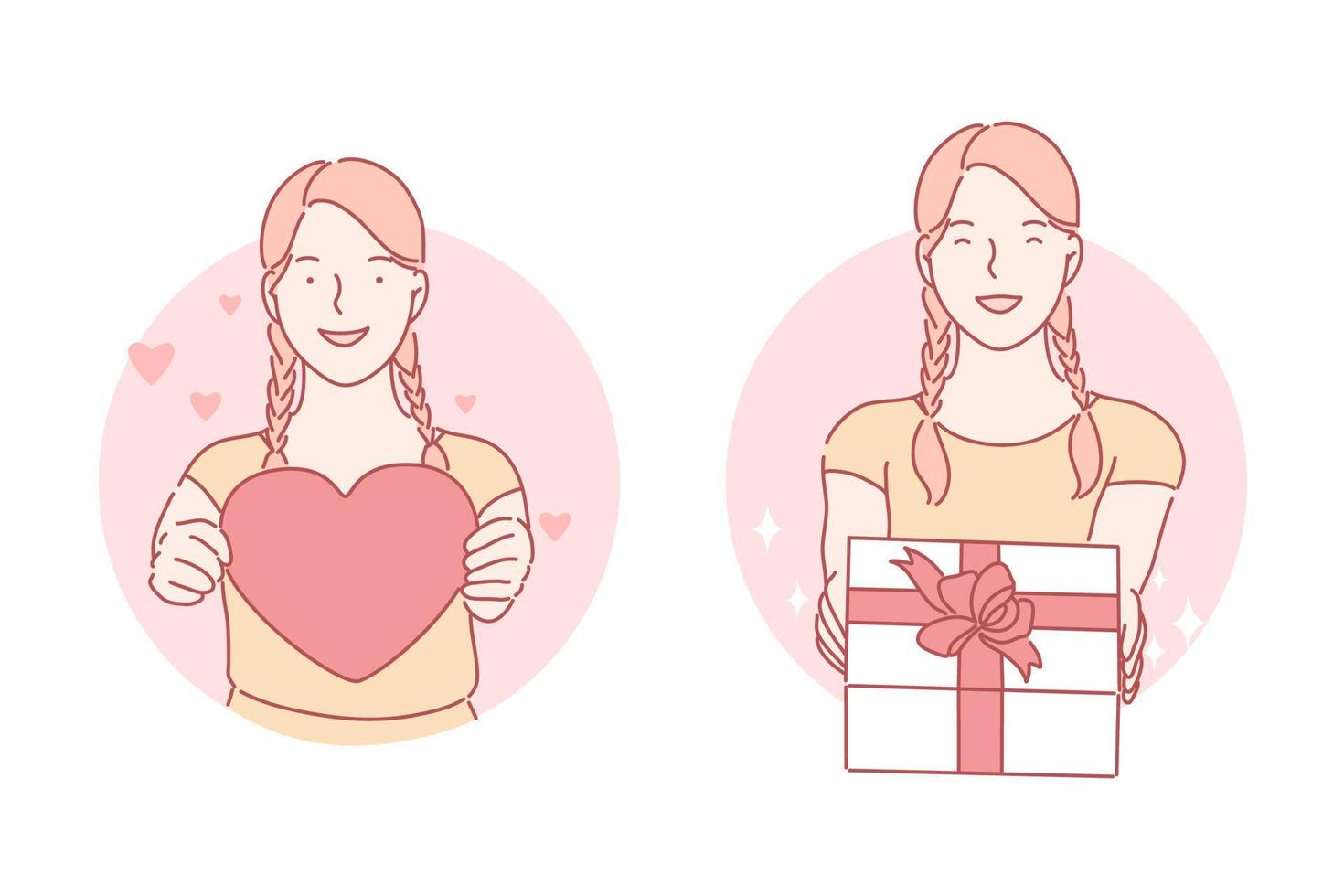 Heart, gift, birthday set concept vector