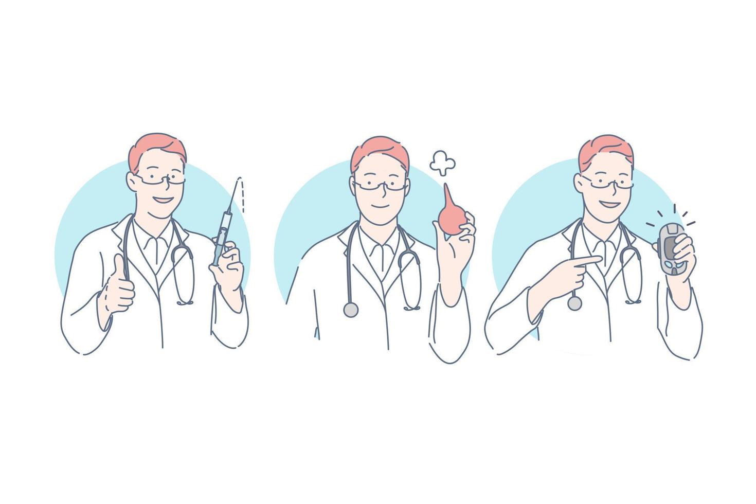 Doctor, medical procedures set concept vector
