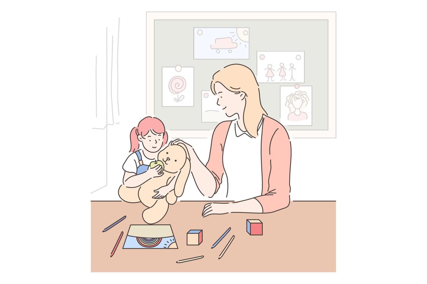 Motherhood, parenting, babysitting concept vector