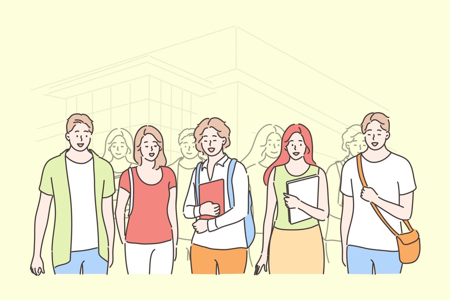 Education, study, friendship, meeting, university concept vector