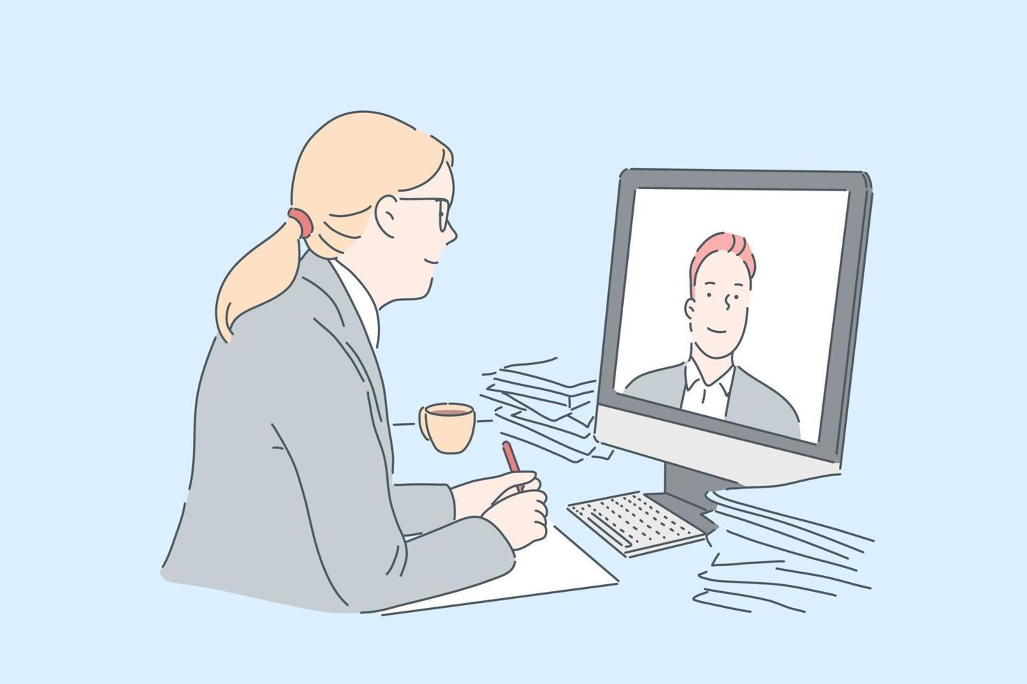 Woman making video call concept vector
