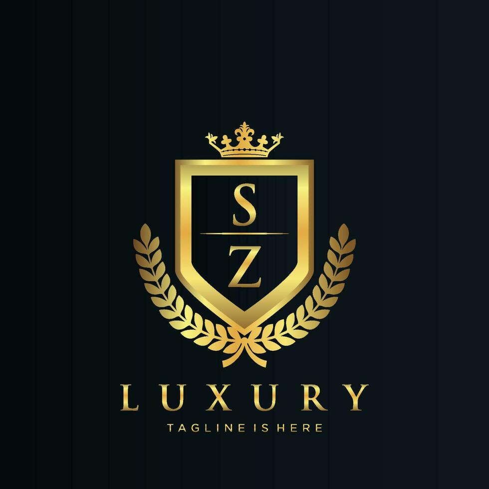 SZ Letter Initial with Royal Luxury Logo Template vector