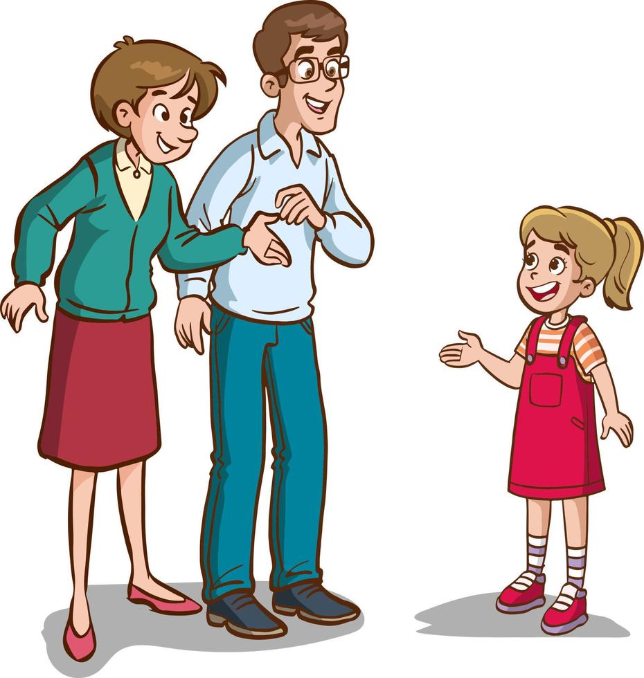 parents and children talking to each other cartoon vector