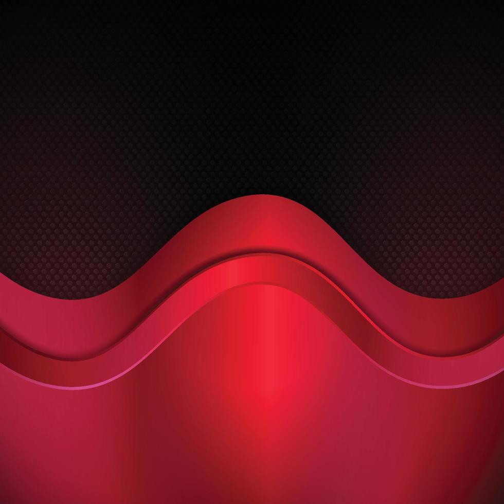 Red metallic wave stripes on dark dot background. vector