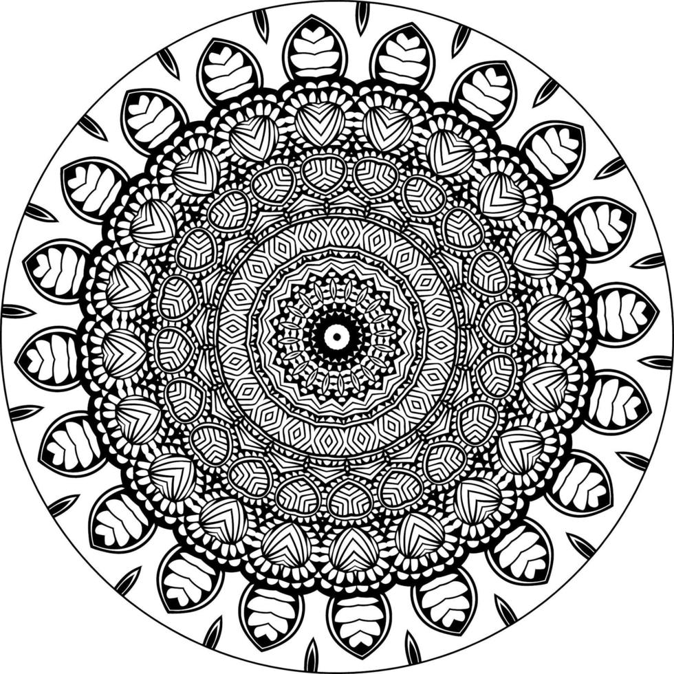 Simple doodle mandala with floral and heart patterns on a white isolated background. For coloring book pages. vector