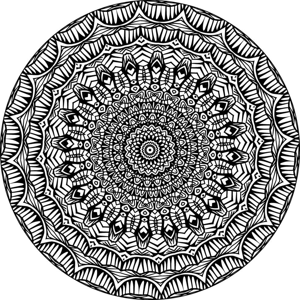 Simple doodle mandala with floral and heart patterns on a white isolated background. For coloring book pages. vector
