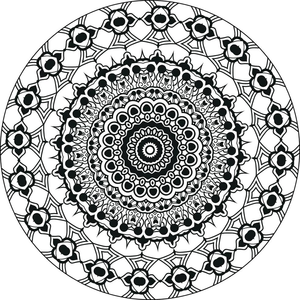 Simple doodle mandala with floral and heart patterns on a white isolated background. For coloring book pages. vector