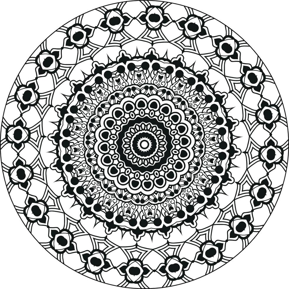 Simple doodle mandala with floral and heart patterns on a white isolated background. For coloring book pages. vector