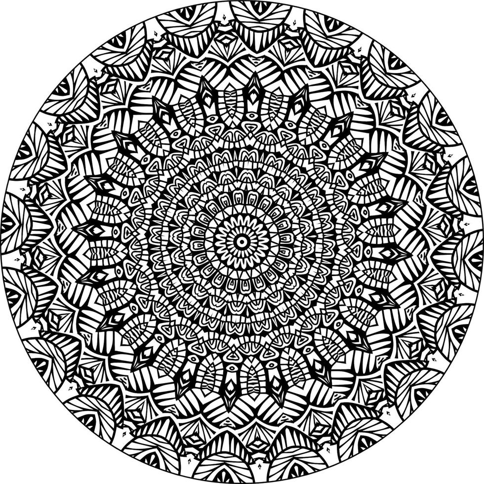 Simple doodle mandala with floral and heart patterns on a white isolated background. For coloring book pages. vector