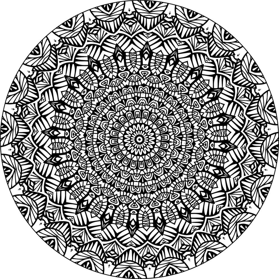 Simple doodle mandala with floral and heart patterns on a white isolated background. For coloring book pages. vector