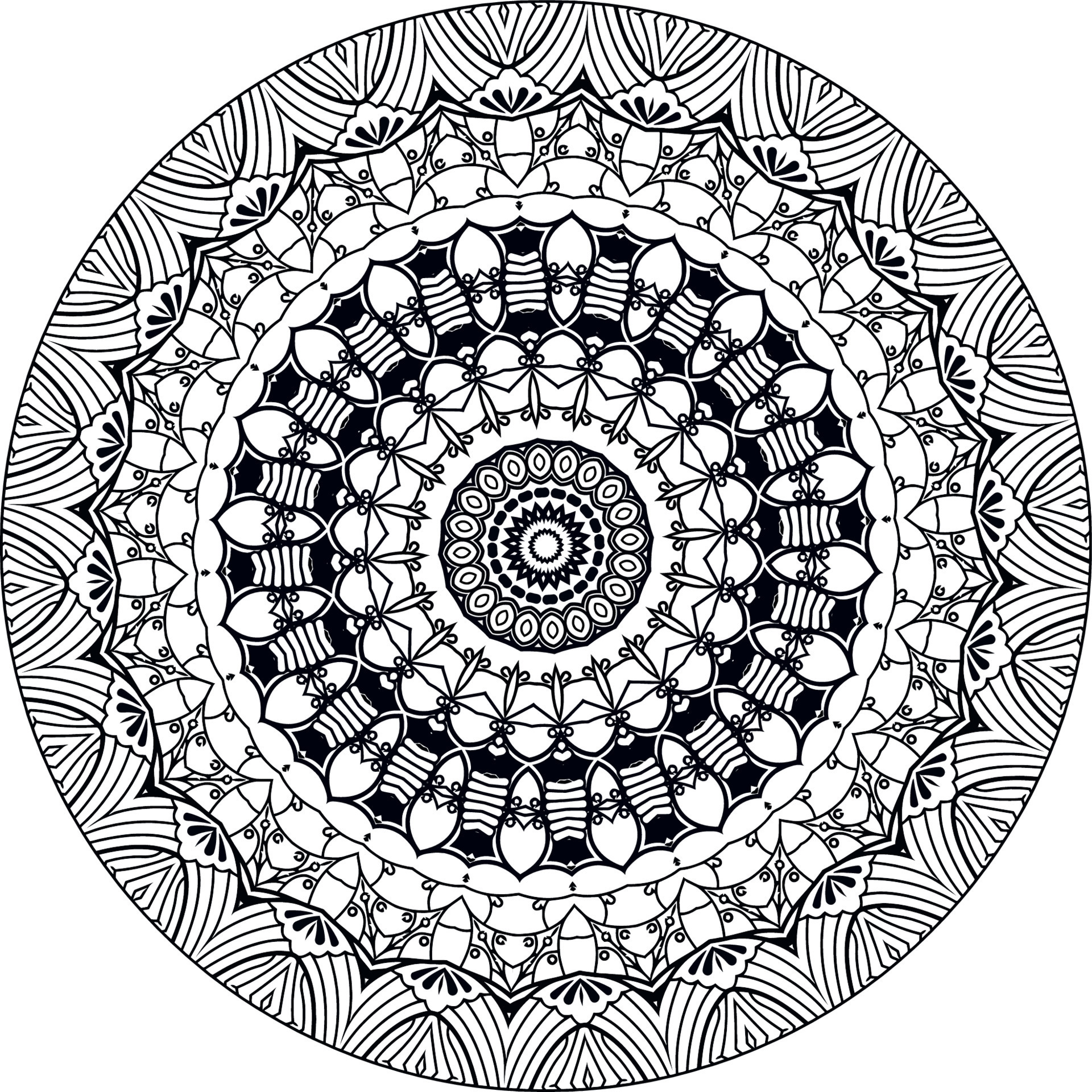 Simple doodle mandala with floral and heart patterns on a white ...