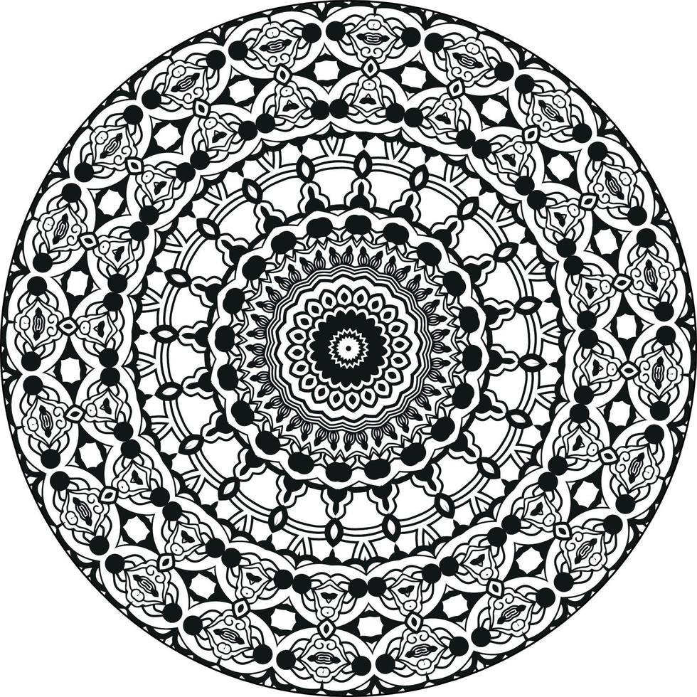 Simple doodle mandala with floral and heart patterns on a white isolated background. For coloring book pages. vector