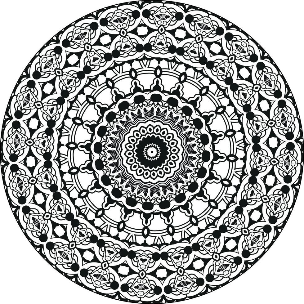 Simple doodle mandala with floral and heart patterns on a white isolated background. For coloring book pages. vector