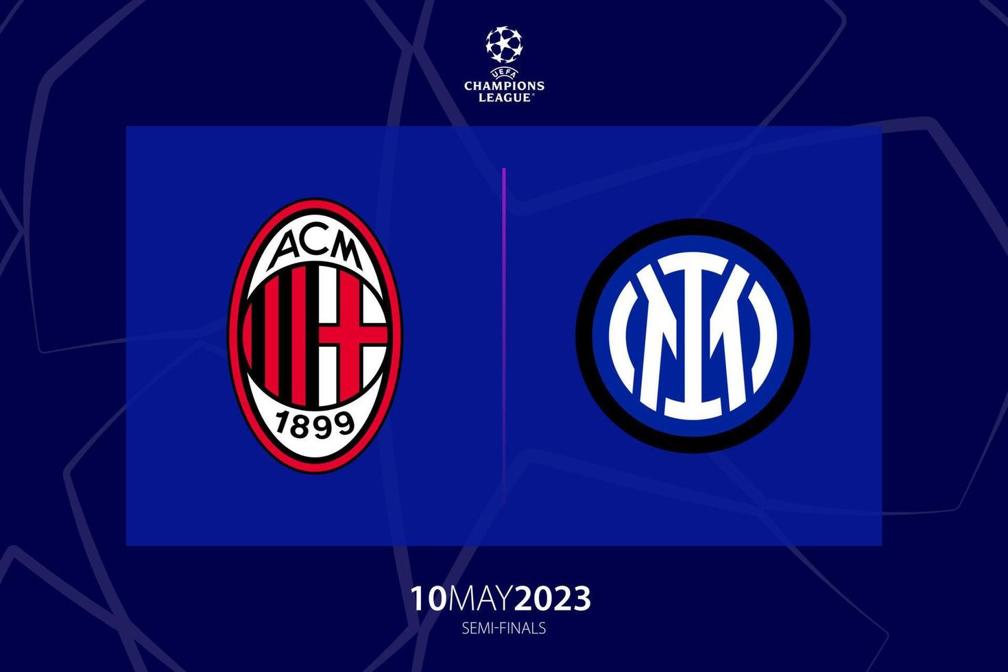 UEFA Champions League 2023 semi-final between Milan versus Inter Milan, game one. Tbilisi, Georgia - April 20, 2023. vector