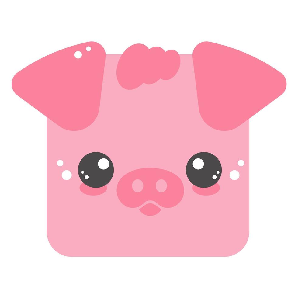 Cute square pig face. Cartoom head of animal character. Minimal simple design. Vector illustration