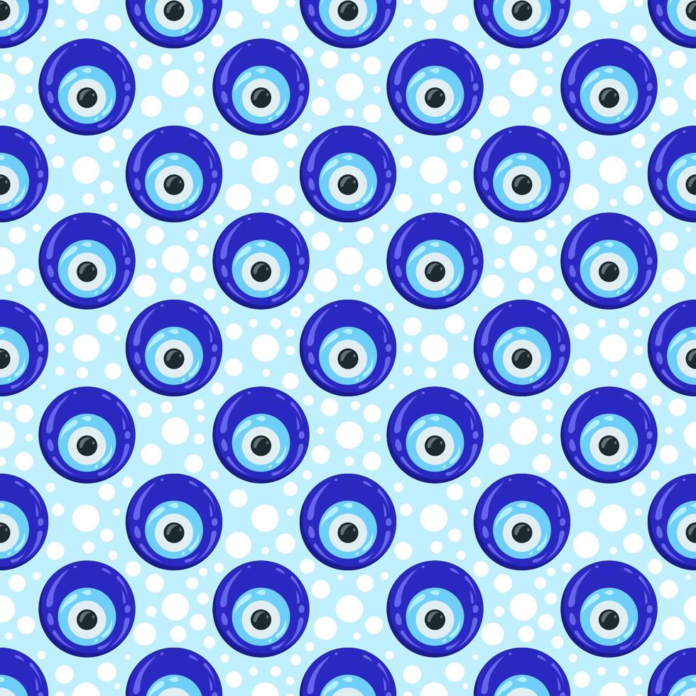 Evil eye pattern. Greek bead and turkish blue nazar seamless background. Amulet for luck and energy protection against envy. Vector wallpaper