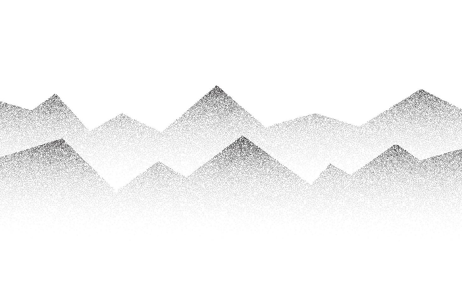 Dotted mountain gradient background. Noisy stippled grainy texture. Abstract rocks landscape with peaks with sand effect. Vector halftone fade illustration