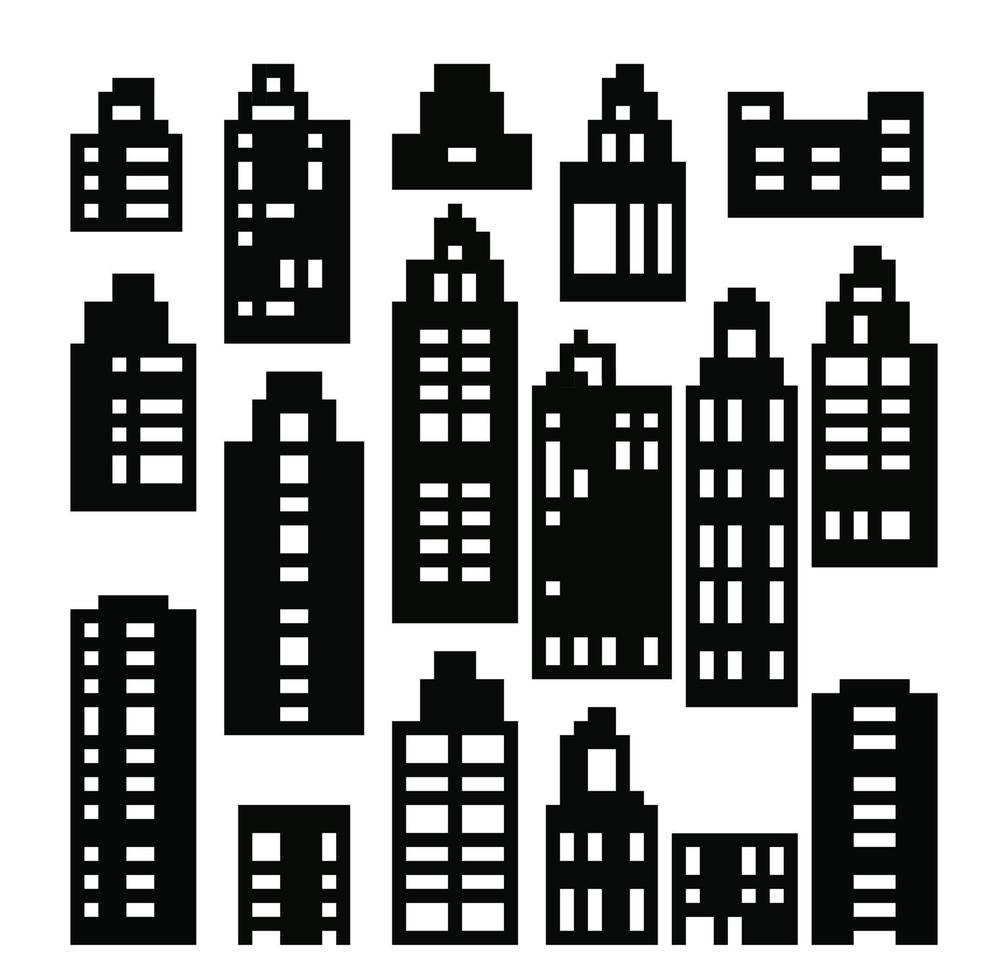plano negro paisaje urbano silueta ciudad edificios conjunto moderno vector