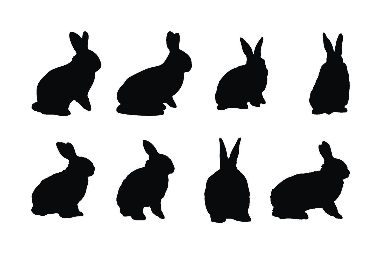 Cute bunny rabbit jumping in different positions. Bunny rabbit silhouette set vector on a white background. Cute rabbit standing silhouette collection. Bunny silhouette icon bundle design.