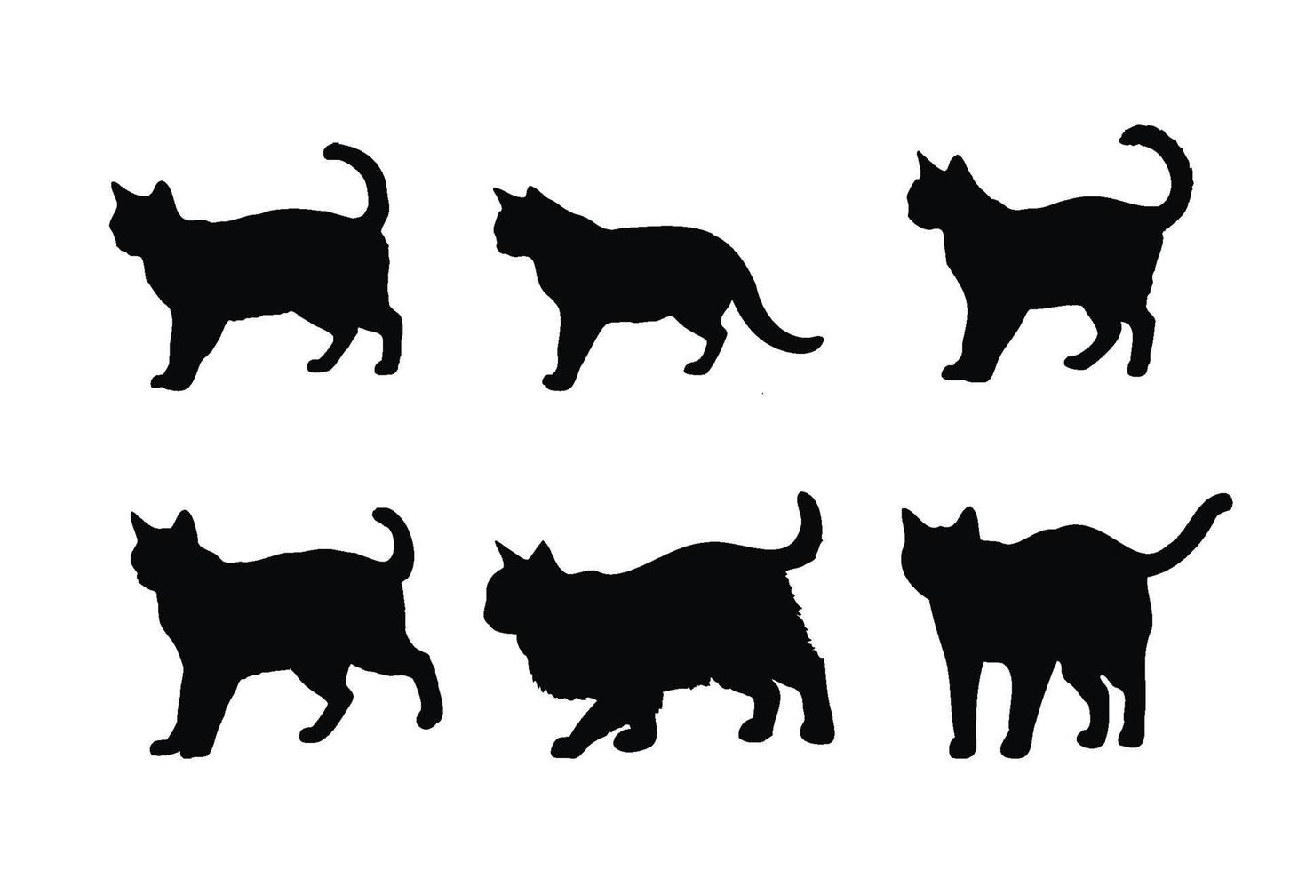 Cat standing silhouette bundle design. Cute cat walking in different positions silhouette collection. Feline standing design on a white background. Cute home cat silhouette set vector. vector