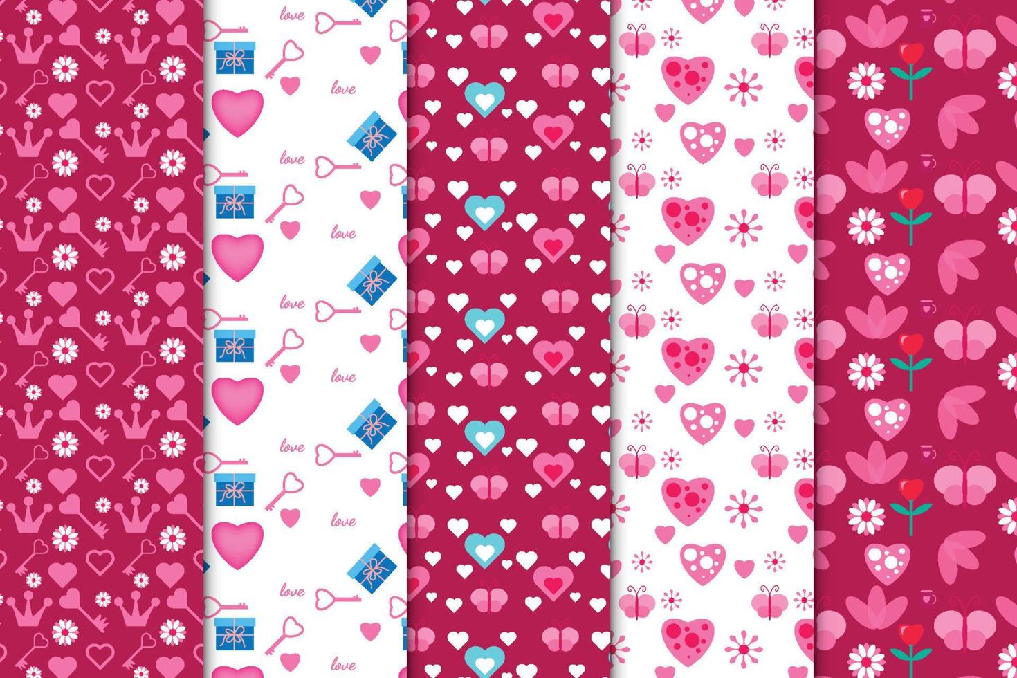 Endless minimal love pattern vector with heart shape, keys, and flowers. Abstract Valentine pattern texture design for wallpapers, book covers, and fabric prints. Seamless heart shape pattern vector.