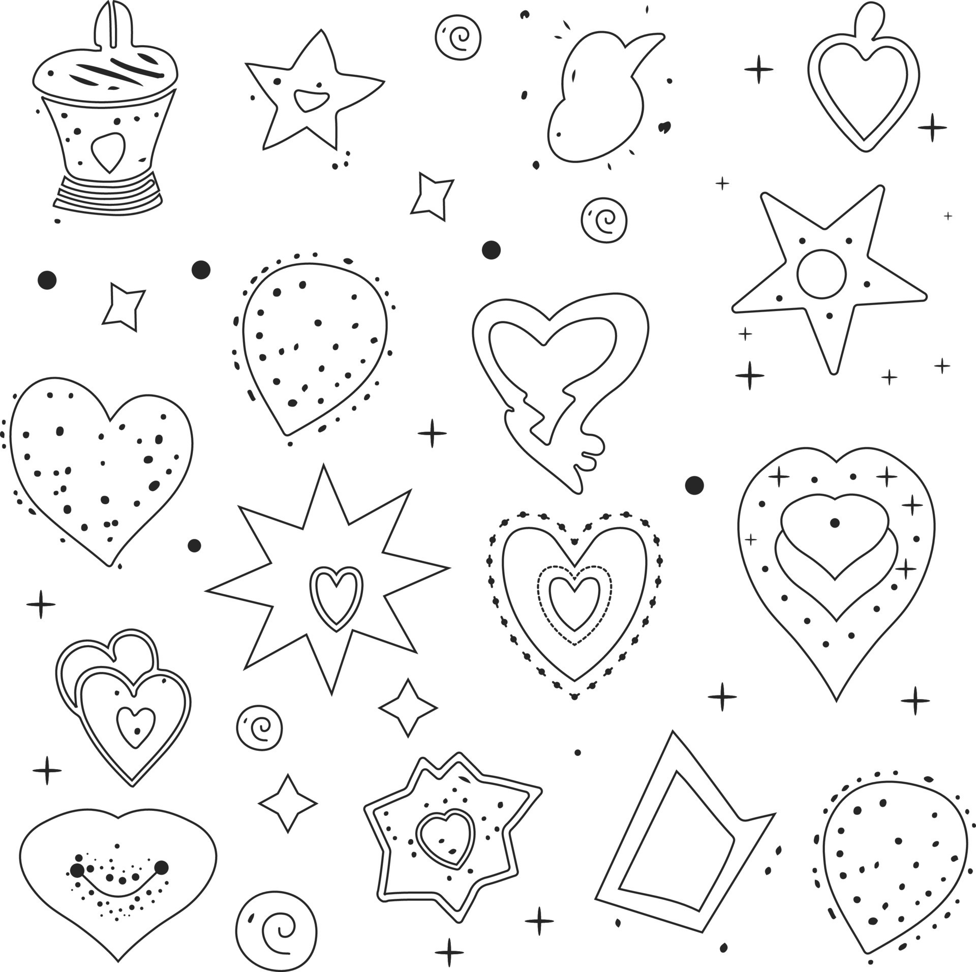 Doodle cute glitter pen line elements. Doodle heart, arrow, star ...