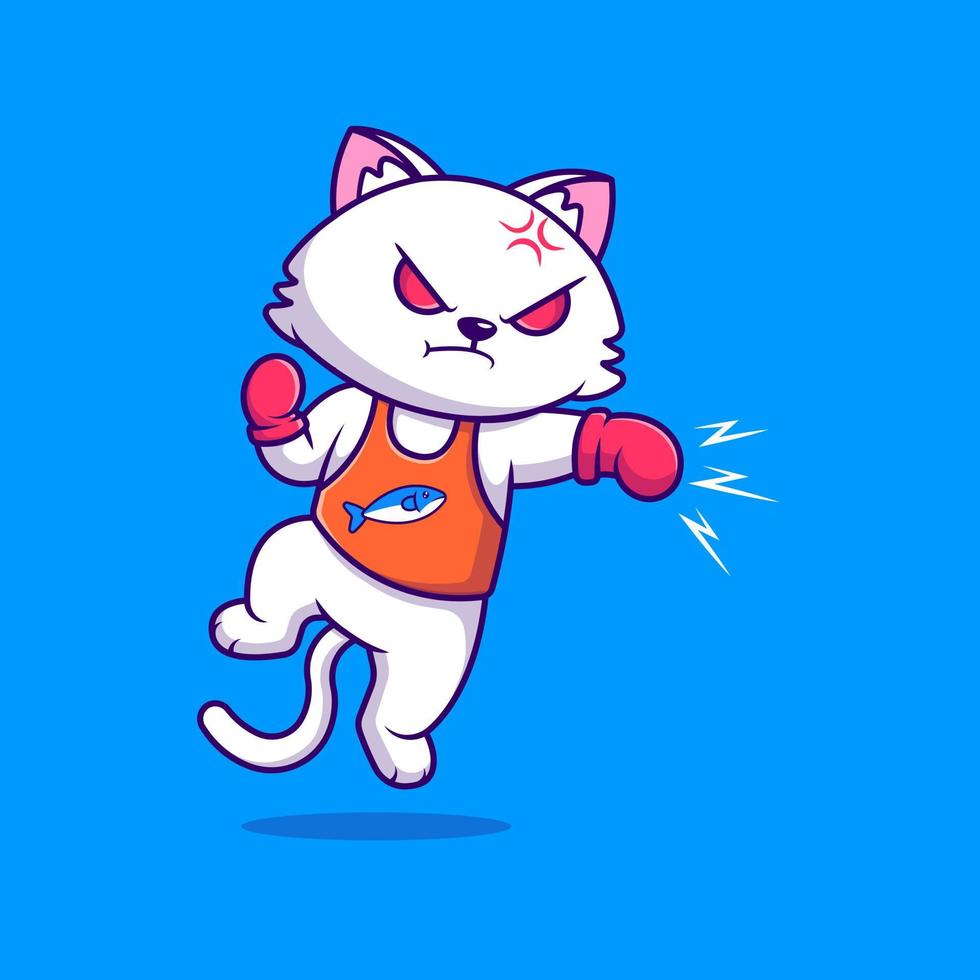 Cute Cat Boxing Cartoon Vector Icons Illustration. Flat Cartoon Concept. Suitable for any creative project.