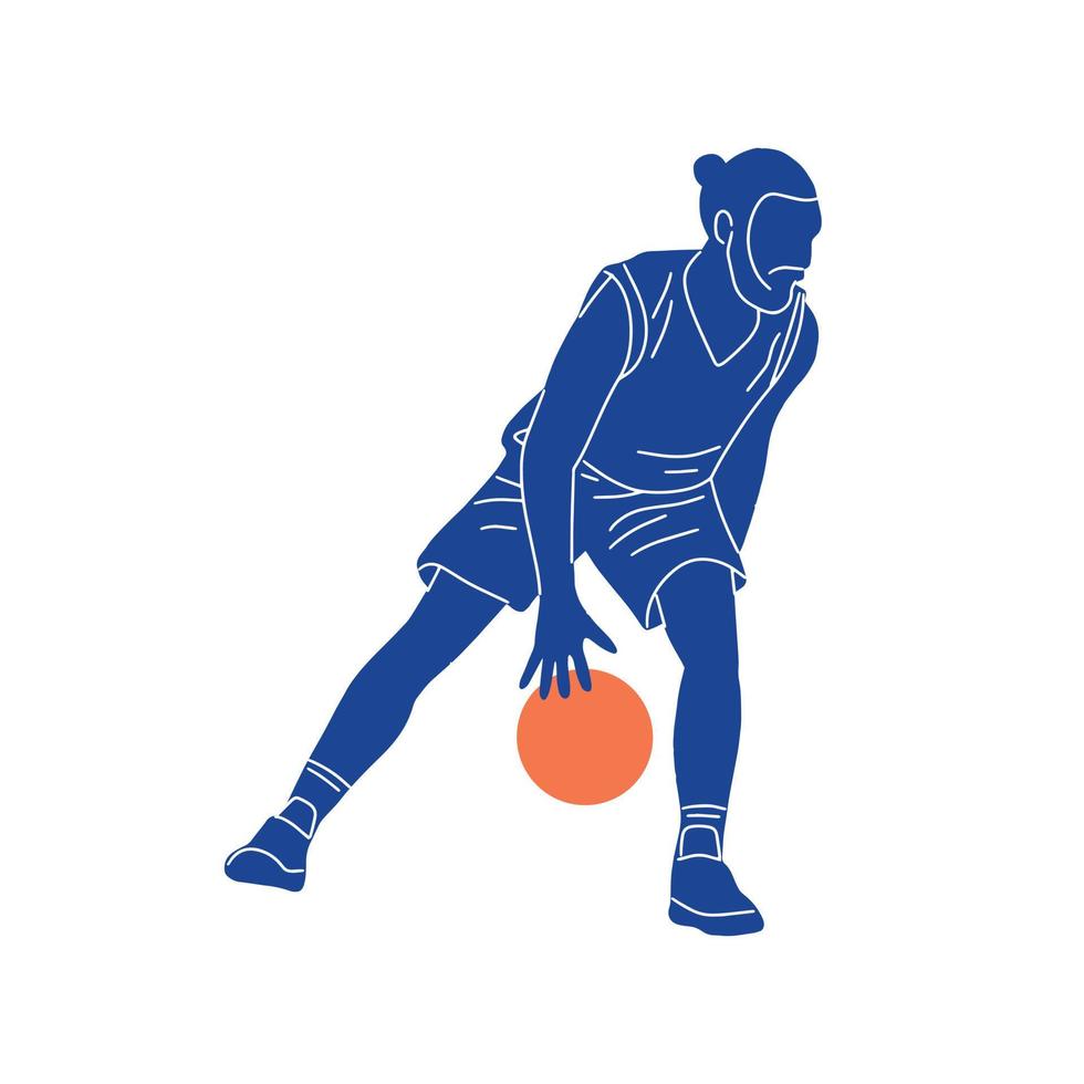 Hand drawn basketball player vector silhouette. Simple doodle illustration for sport teams, gear and events