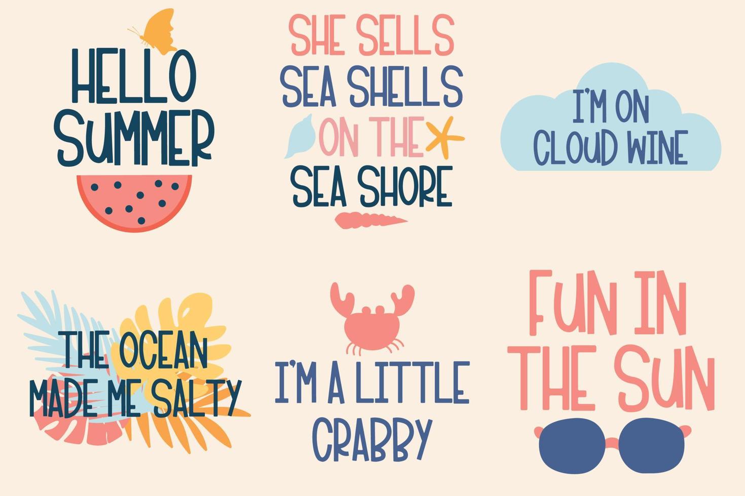 Summer quote vector files and beach illustrations