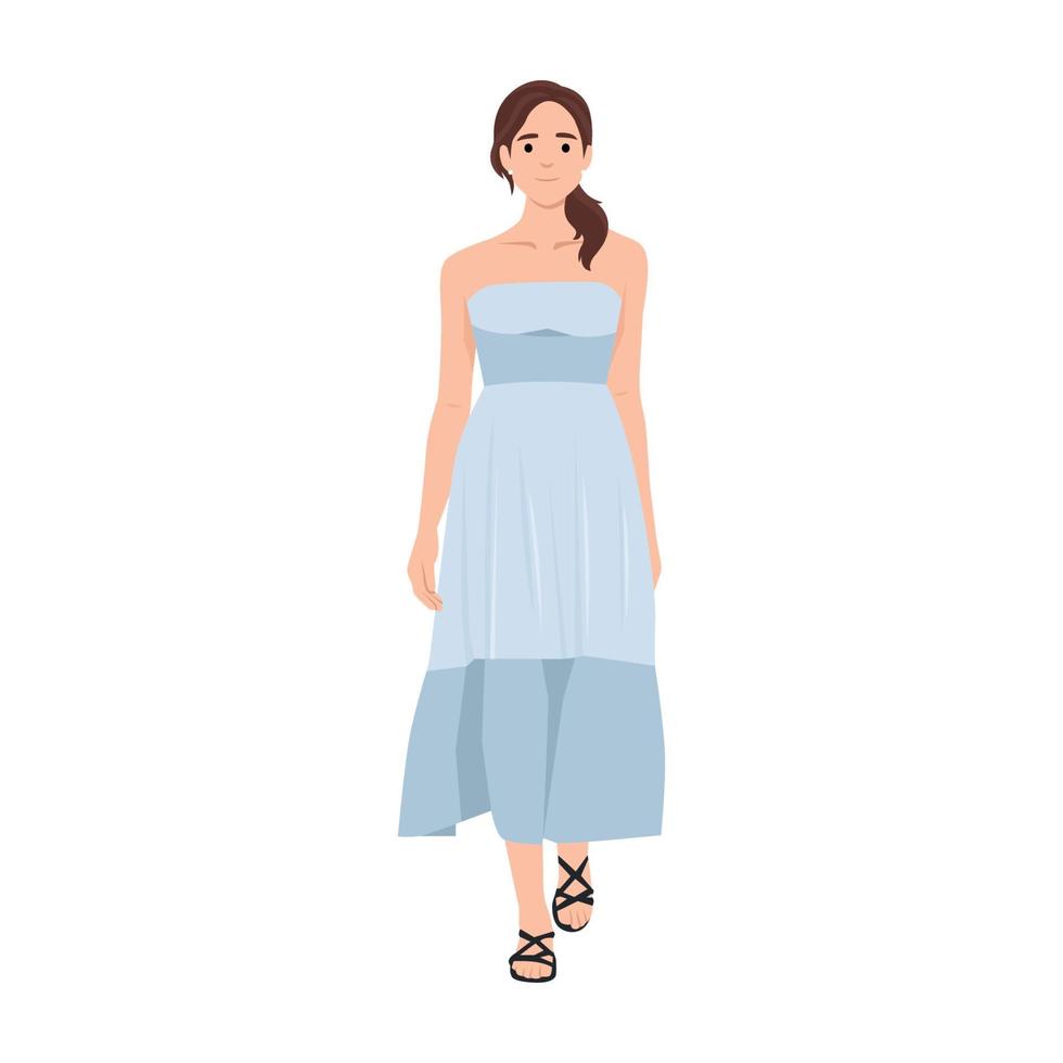 beautiful girl on a blue in the charming summer dress vector