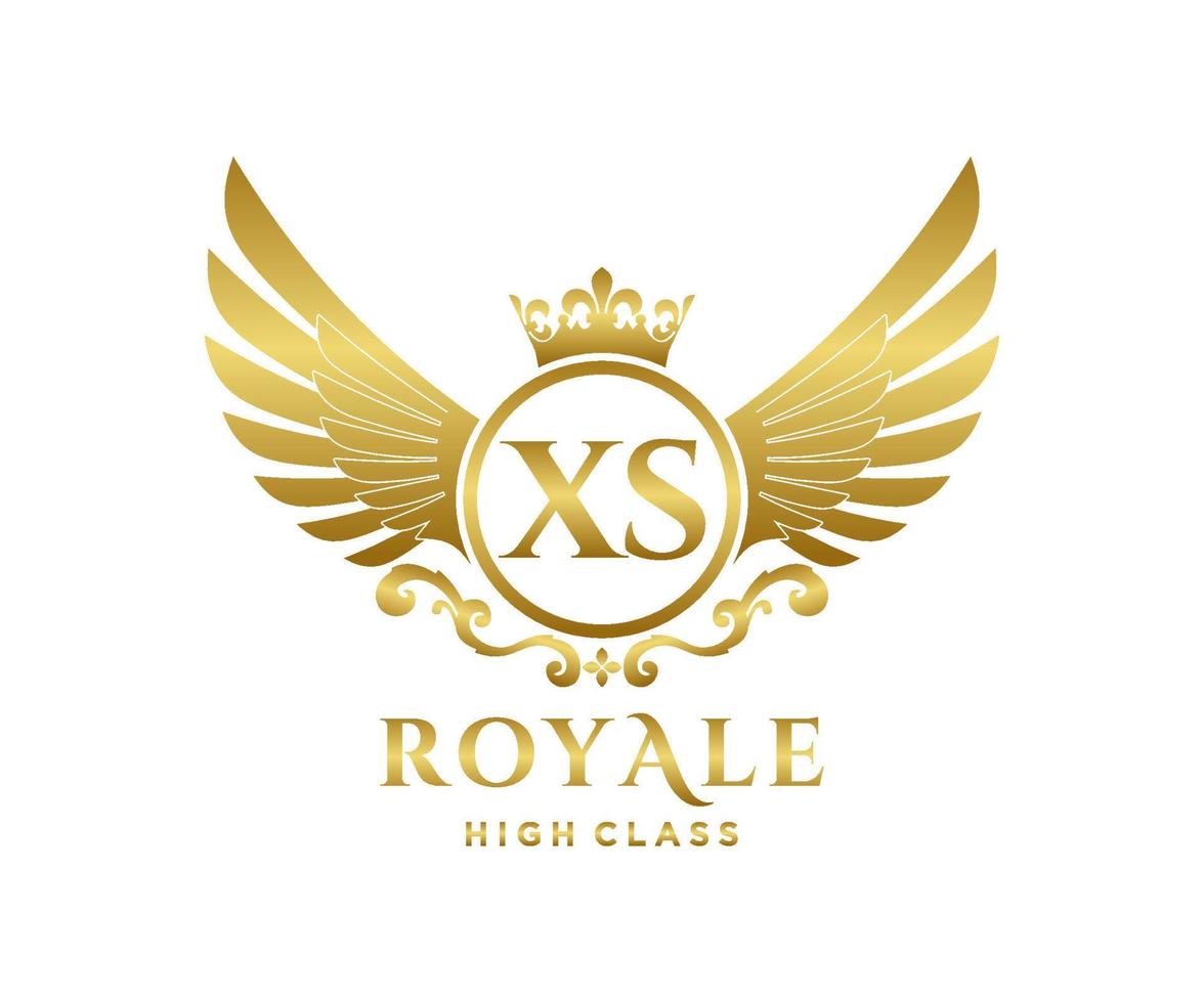 Golden Letter XS template logo Luxury gold letter with crown. Monogram alphabet . Beautiful royal initials letter. vector