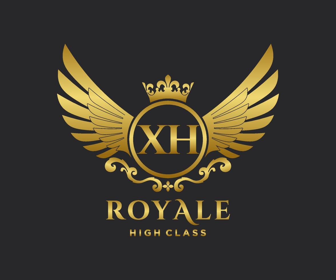 Golden Letter XH template logo Luxury gold letter with crown. Monogram alphabet . Beautiful royal initials letter. vector