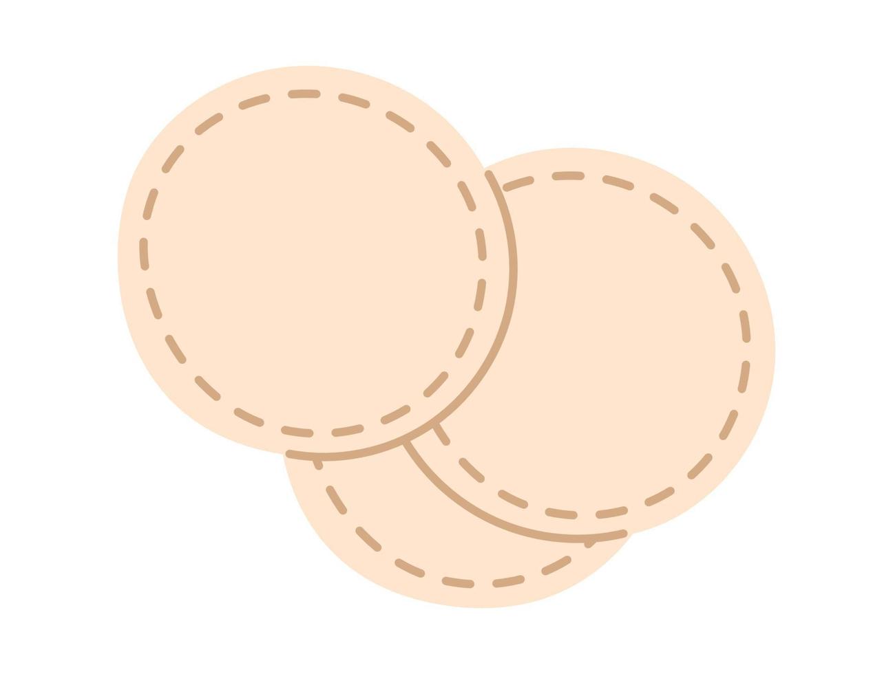 Three isolated flat cotton pads. Vector Accessory for manicure, make-up and hygiene.