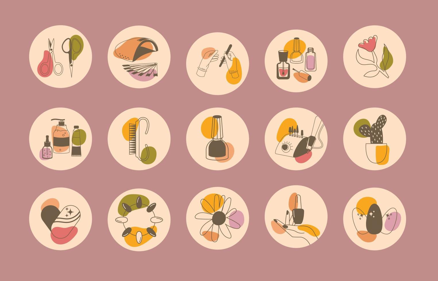 Aesthetic manicure icons. Best for highlights stories and social media. Perfect for bloggers. vector