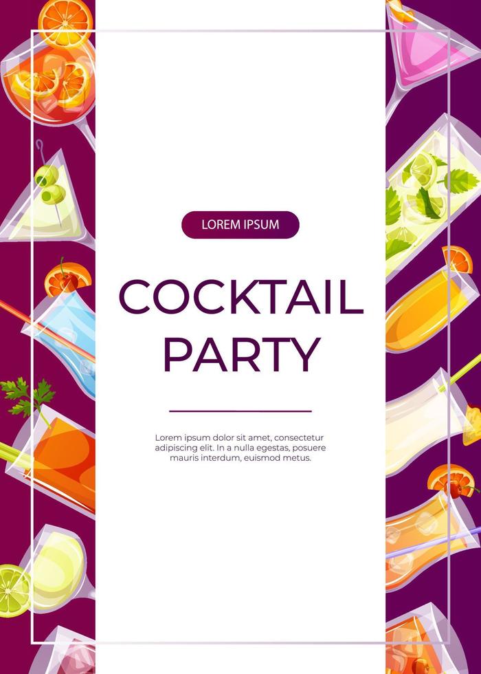 Promo flyer with classic cocktails set on the beach, mojito. Italian aperitif. Cocltail party. Alcoholic beverage drinks bar menu.Beach Holidays, summer vacation, recreation. A4 for poster, banner vector