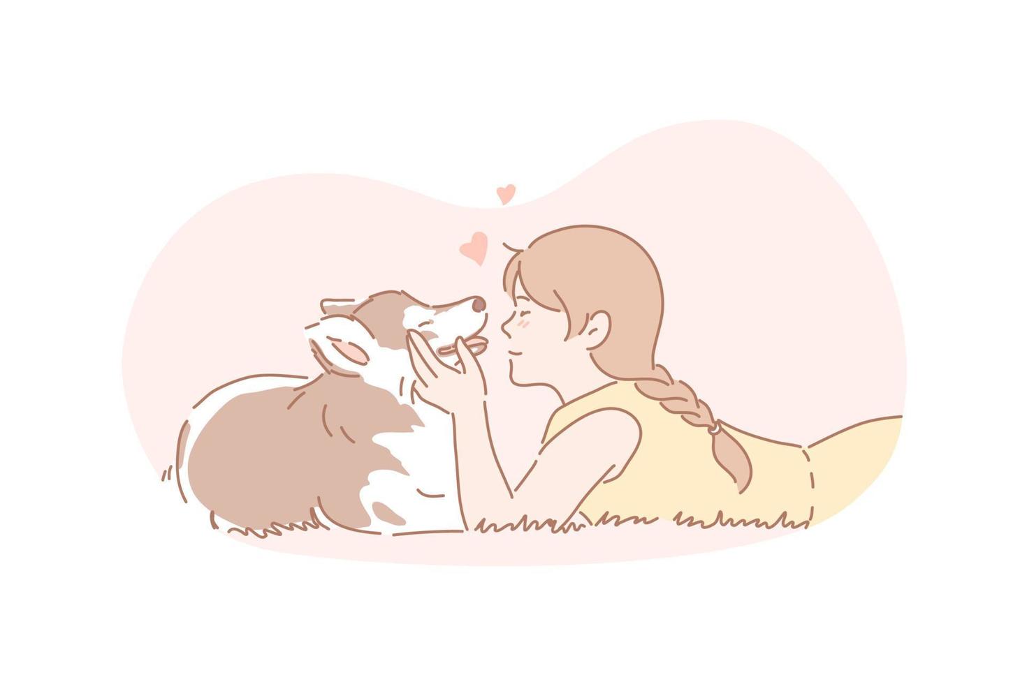 Owner, dog, pet, friendship, care concept vector