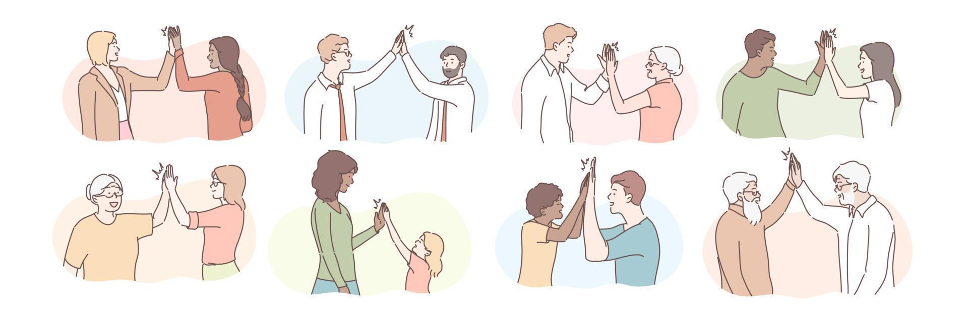 People giving high five set concept vector