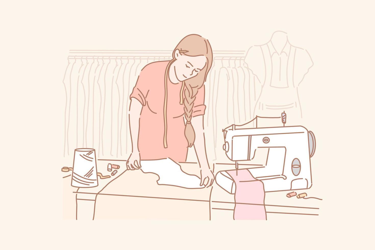 Tailor, dressmaking, sewing concept vector