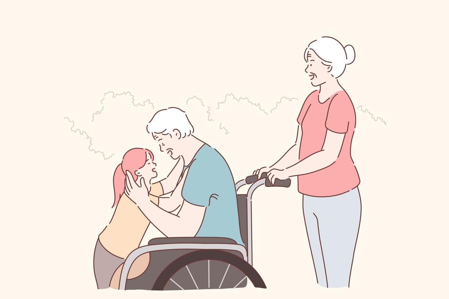 Disabled person, family care concept vector