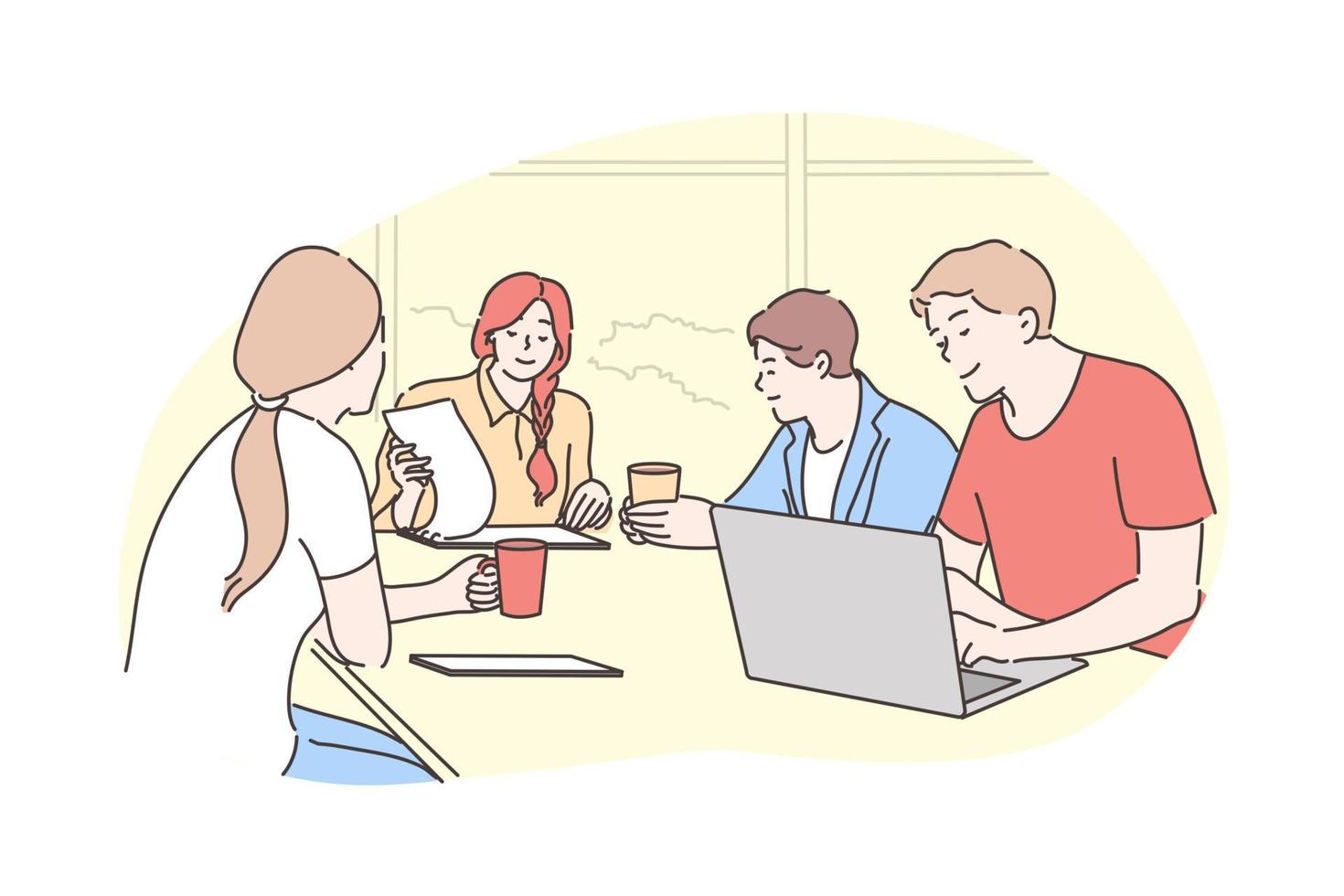 Teamwork, brainstorming, business, meeting, communication discussion, negotiation concept vector