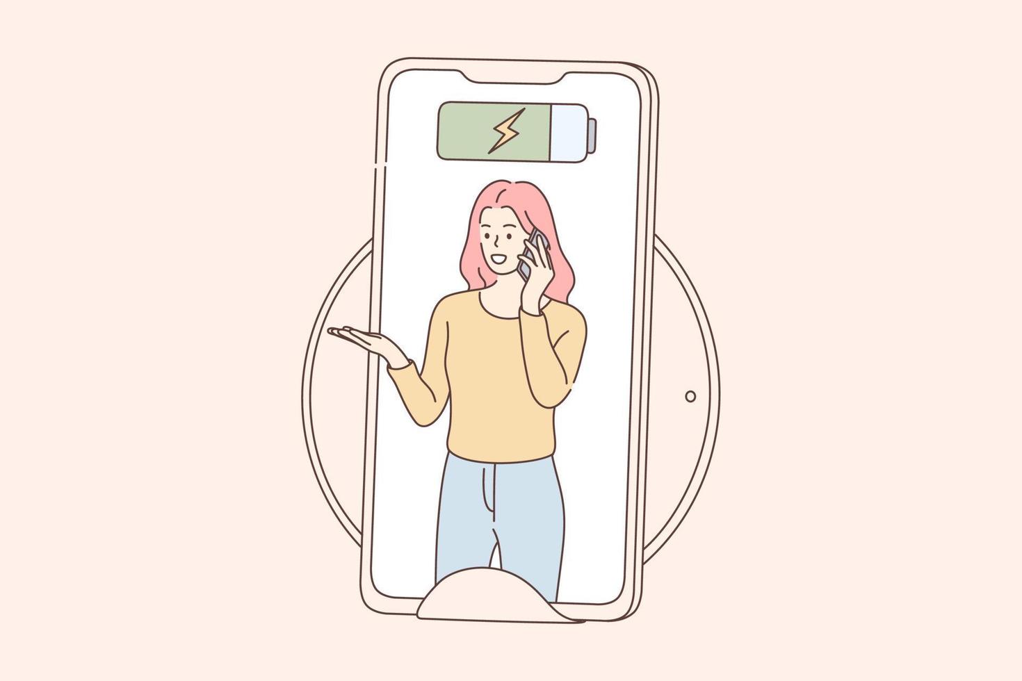 Communication, charging, technology concept vector