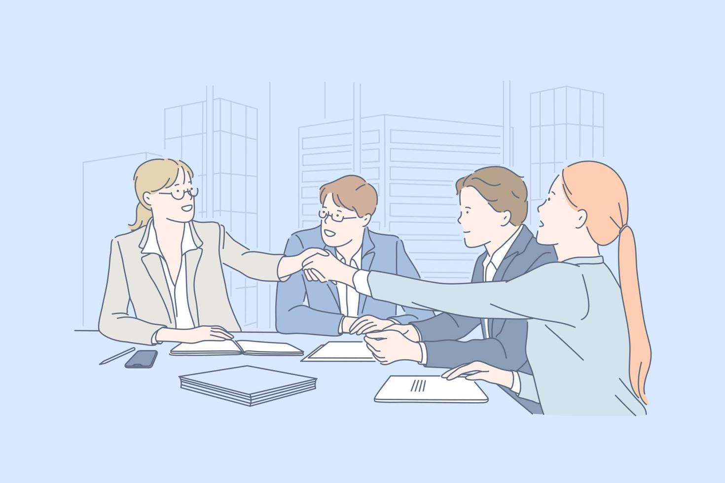 Business, teamwork, negotiation, agreement concept. vector
