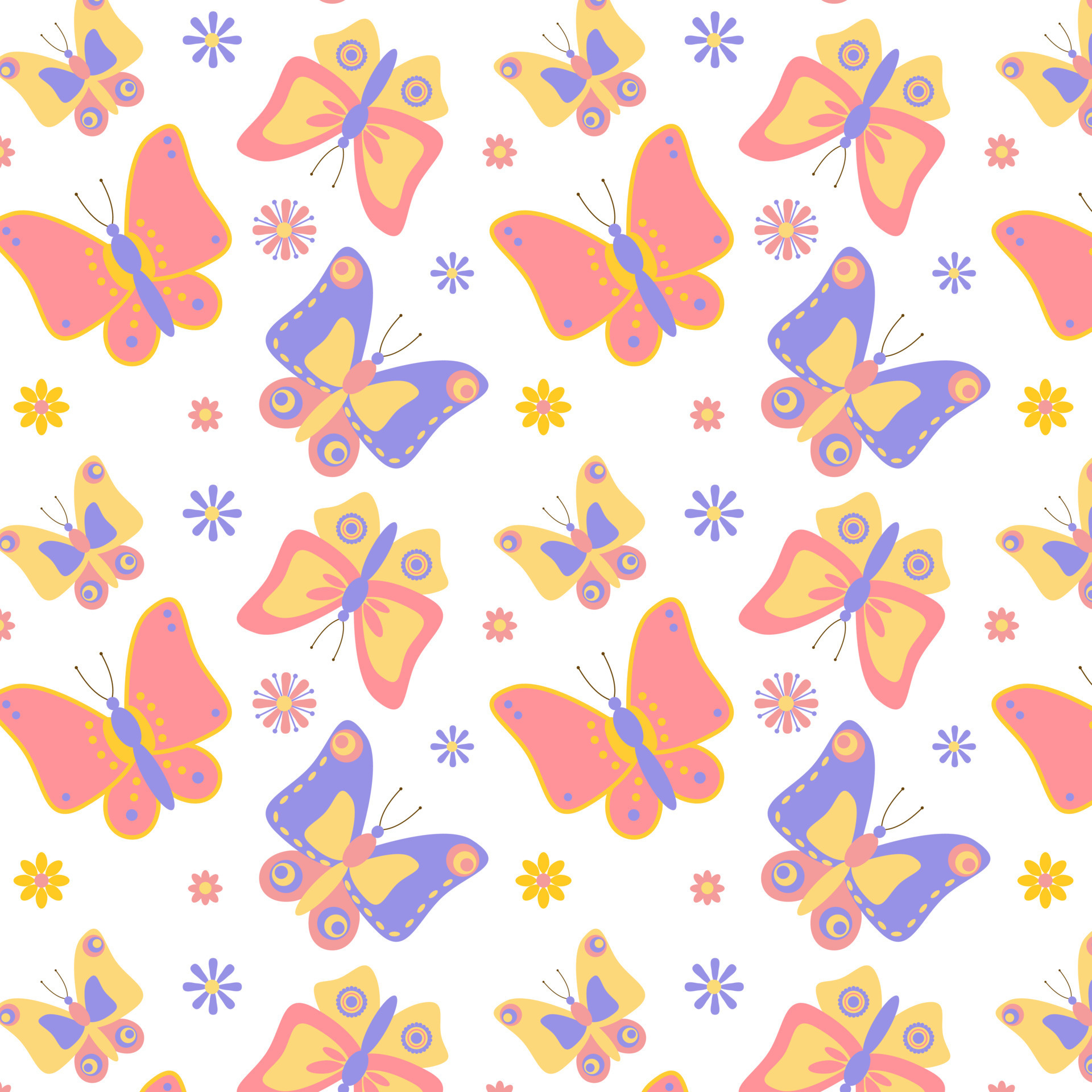 Cute colorful butterflies. Seamless pattern. Summer, spring background ...