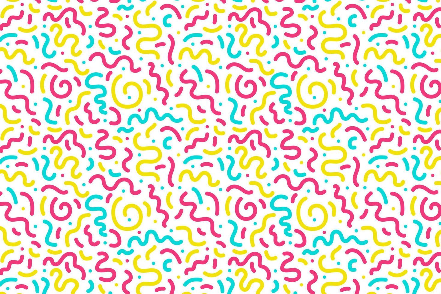 90s pattern squiggle scribble. Multi colored doodles, abstract background. Minimalist style. For textiles, fabrics, wallpaper, backdrop, paper. For children. Vector illustration