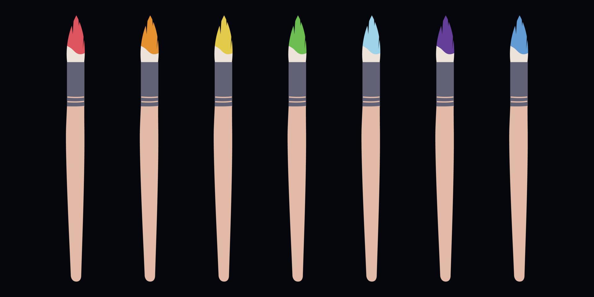 Flat vector painting tools in childish style. Hand drawn art supplies, brushes with multicolored paint