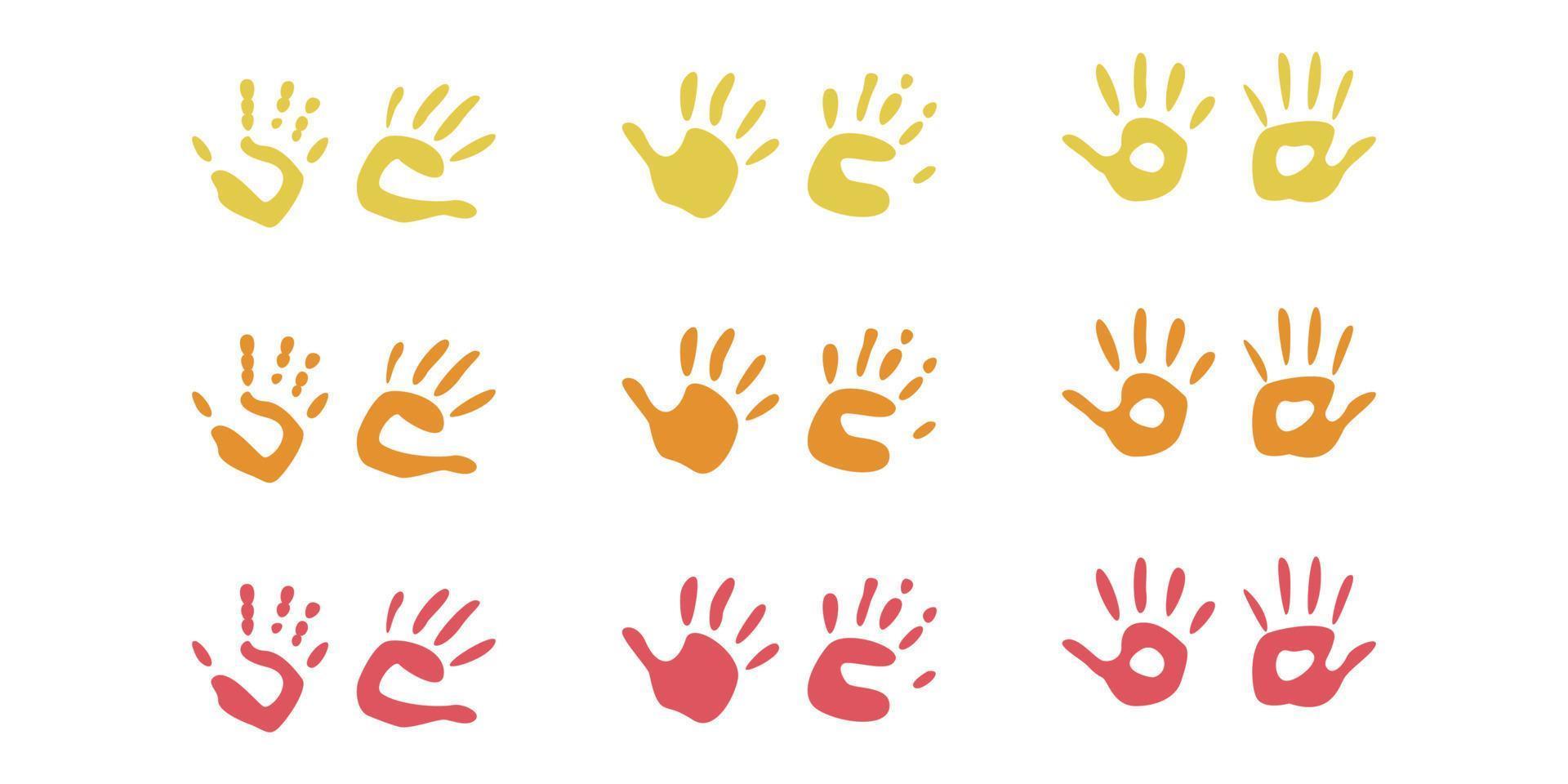 Flat vector painting tools in childish style. Hand drawn hand print, palm silhouette