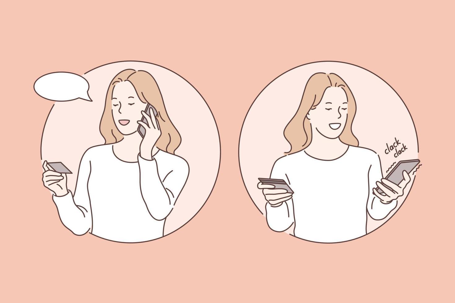 Young woman with mobile phone, communication concept vector