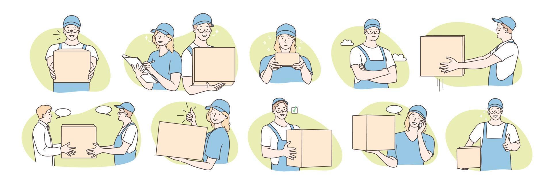 Set of postmen, delivery concept vector