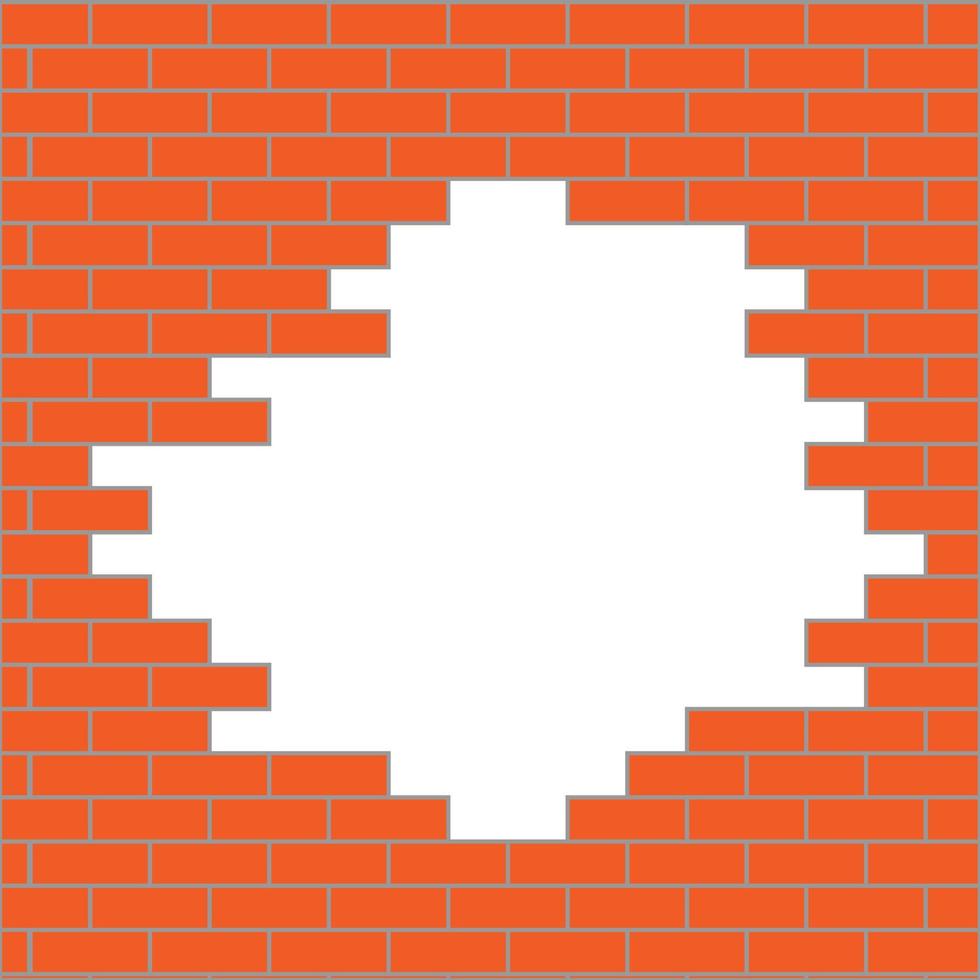 Hole in brick wall orange vector